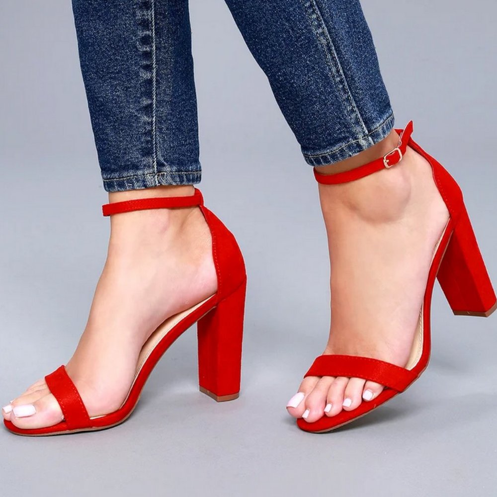 Lulu's Taylor Red Suede Ankle Strap Heels